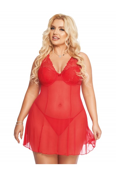 Комбинация и стринги SoftLine Collection Berta, красный, XXXL
