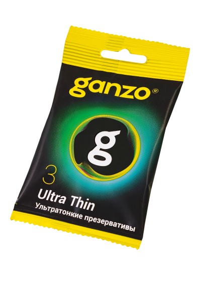 Презервативы Ganzo, ultra thin, ультратонкие, латекс, 18 см, 5,2 см, 3 шт.в пакете Black Edition