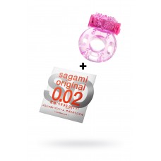 Презервативы Sagami, original 0.02, полиуретан, ультратонкие, гладкие + виброкольцо TOYFA, 1 шт.