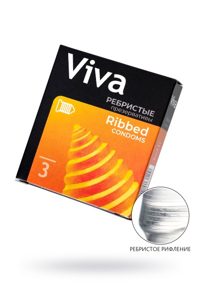 Презервативы Viva, ребристые, латекс, 18,5 см, 5,3 см, 3 шт.
