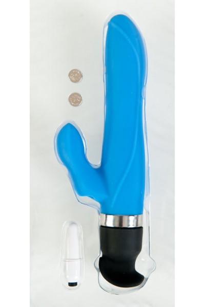 Вибратор с клит. стимулятором Artemis 6 режимов вибрации, голубой 17,8 см, силикон