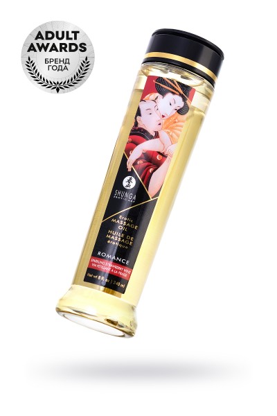Масло для массажа Shunga Романс «Клубника и шампанское», натуральное, возбуждающее, с клубничным ароматом, 250 мл