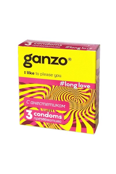 Презервативы Ganzo, long love, латекс, анестезирующий эффект, 18 см, 5,2 см, 3 шт.