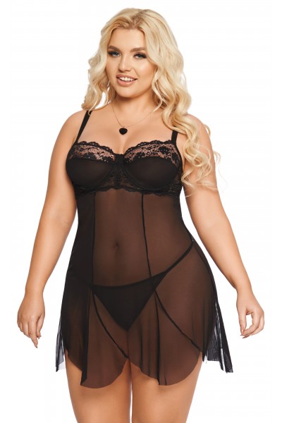 Ночная сорочка и стринги SoftLine Collection Carla, черный, XXXL