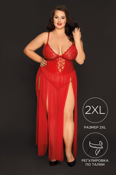 Комбинация и стринги Candy Girl Tabitha, сетка, кружево, красный, 2XL Комбинация и стринги Candy Girl Tabitha, сетка, кружево, красный, 2XL