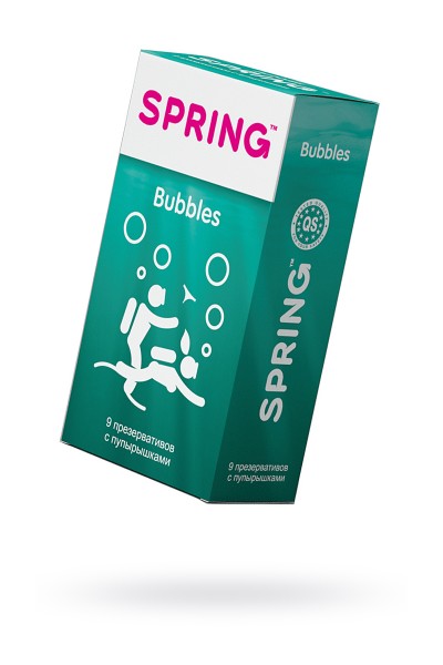 Презервативы Spring, bubbles, латекс, точечные, 17,5 см, 5,4 см, 9 шт.