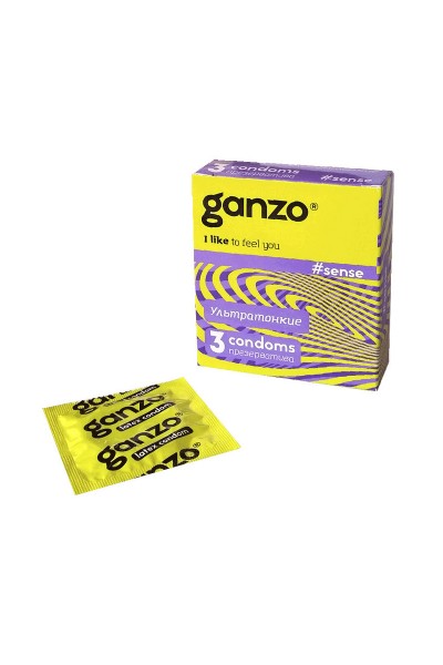 Презервативы Ganzo, sense, латекс, ультратонкие, 18 см, 5,2 см, 3 шт.