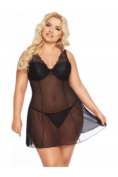 Комбинация и стринги SoftLine Collection Berta, черный, XXXL