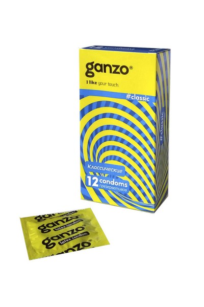 Презервативы Ganzo, classic, латекс, классические, двойная смазка, 18,5 см, 5,2 см, 12 шт.