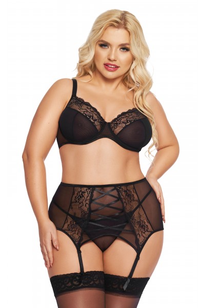 Комплект SoftLine Collection Dolores (бюстгальтер, стринги и пояс для чулок), черный, XXL
