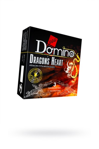 Презервативы Domino, premium, dracon's heart, апельсин, кокос, фрукты, 18 см, 5,2 см, 3 шт.