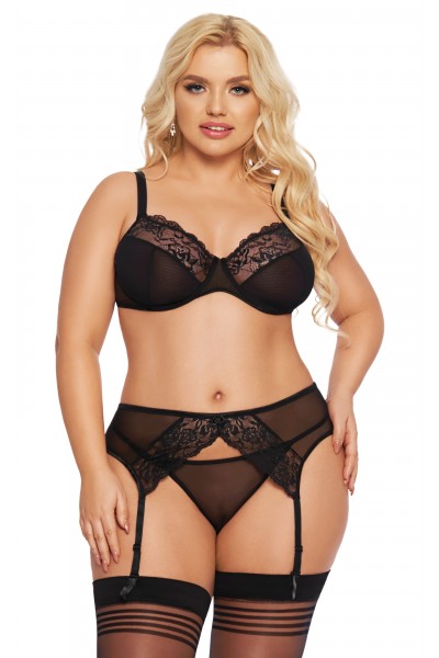 Комплект SoftLine Collection Marella (бюстгальтер, стринги и пояс для чулок), черный, XXXL