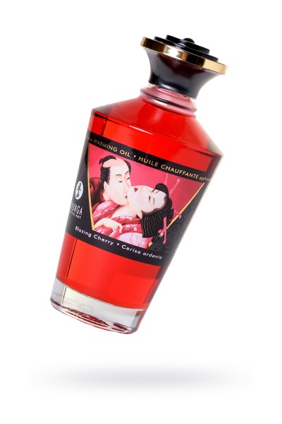 Масло массажное для тела Shunga «Пылающая вишня» (Blazing Cherry), разогревающее, 100 мл.