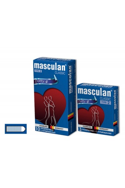 Презервативы Masculan, classic, латекс, точечные, 18,5 см, 5,3 см, 10 шт.