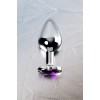 Анальная втулка Metal by TOYFA, металл, серебряная, с фиолетовым кристаллом, 8 см, Ø 3,4 см, 85 г