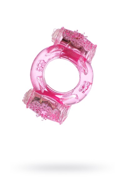 Эрекционное кольцо на пенис с двойной вибрацией, TOYFA,  TPE, розовый