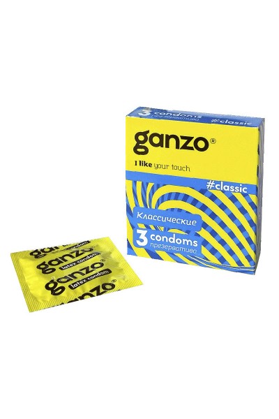 Презервативы Ganzo, classic, латекс, классические, двойная смазка, 18,5 см, 5,2 см, 3 шт.
