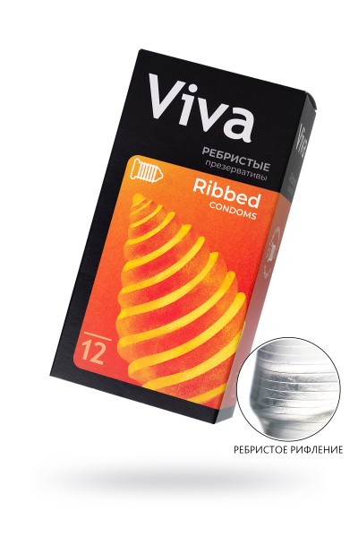 Презервативы Viva, ребиристые, латекс, 18,5 см, 5,3 см, 12 шт.