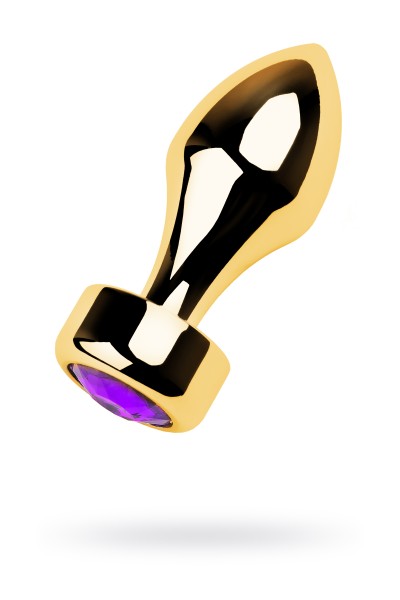 Анальная втулка Metal by TOYFA, металл, золотая, с фиолетовым кристаллом, 7,5 см, Ø 2,9 см, 75 г