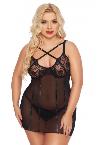 Ночная сорочка и стринги SoftLine Collection Cornelia, черный, XXXL