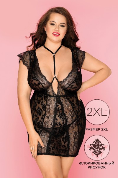 Нижнее платье и стринги Candy Girl Sasha, кружево, черный, 2XL