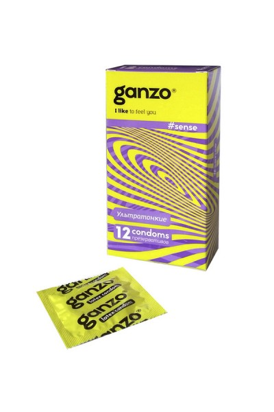 Презервативы Ganzo, sense, латекс, ультратонкие, 18 см, 5,2 см, 12 шт.