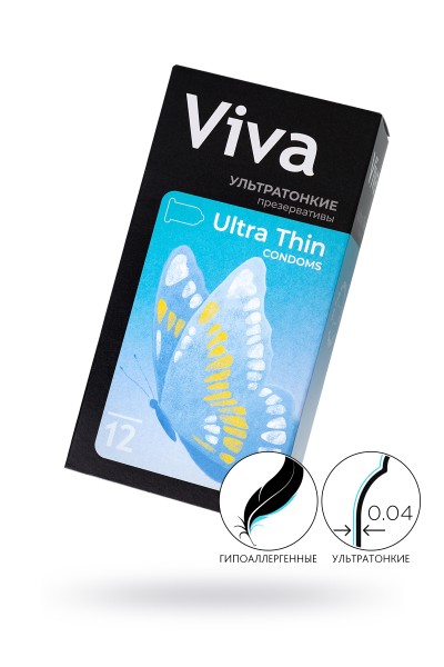 Презервативы Viva, ультратонкие, латекс, 18,5 см, 5,3 см, 12 шт.