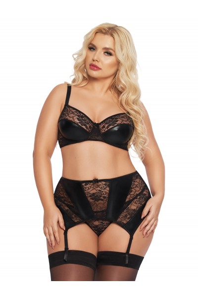 Комплект открытый SoftLine Collection Joana (бюстгальтер,пояс с пажами,стринги), черный, XL