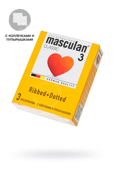 Презервативы Masculan Classic 3 , 3 шт.  С колечками и пупырышками (Dotty+Ribbed)  ШТ