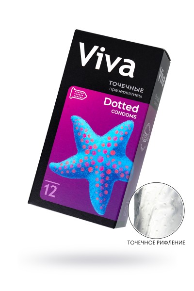 Презервативы Viva, точечные, латекс, 18,5 см, 5,3 см, 12 шт.