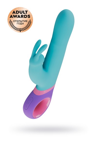 Нереалистичный вибратор PMV Meta - Rabbit, силикон, голубой, 23 см