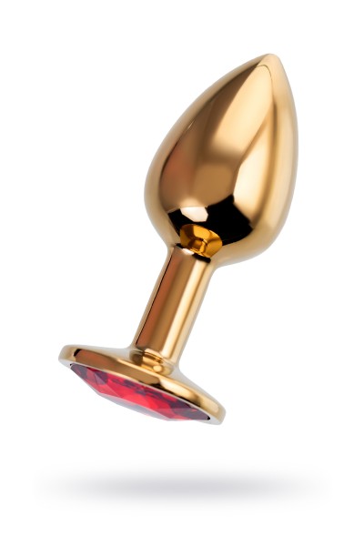 Анальная втулка Штучки-Дрючки, металл, золотая, с красным кристаллом, 7 см, Ø 2,8 см, 50 г