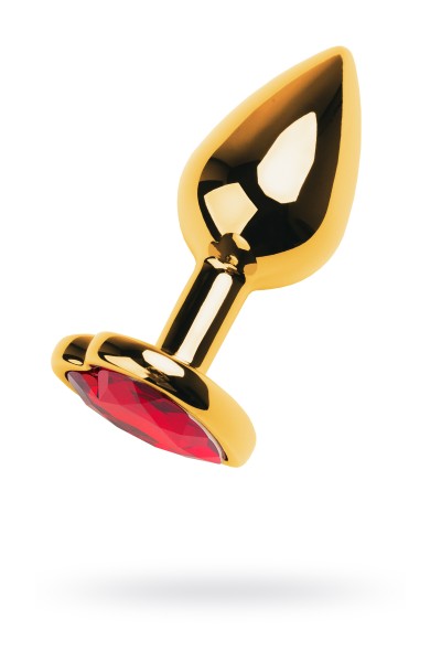 Анальная втулка Metal by TOYFA, металл, золотая, с красным кристаллом, 8 см, Ø 3,4 см, 85 г