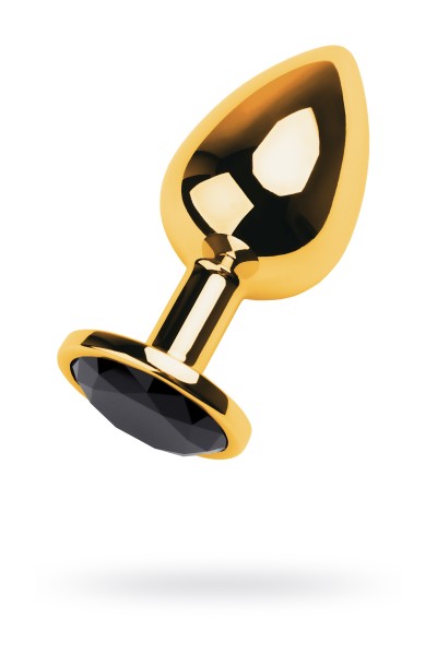 Анальная втулка Metal by TOYFA, металл, золотая, с чёрным кристаллом, 9,5 см, Ø 4 см, 145 г