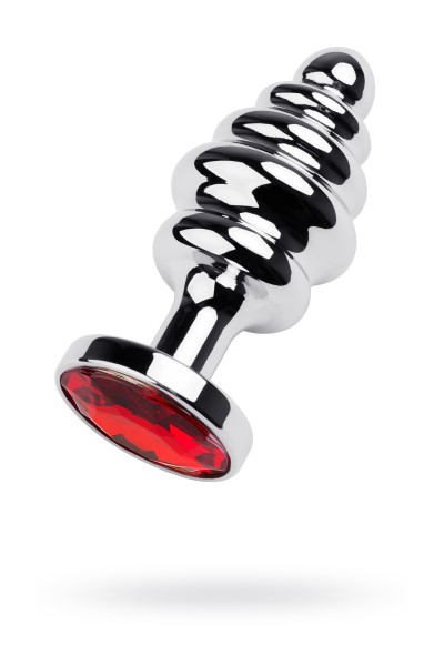 Анальная втулка Metal by TOYFA, металл, серебряная, с красным кристаллом, 7 см, Ø 3 см, 55 г