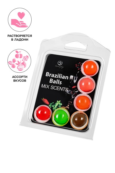 Массажное масло SECRET PLAY BRAZILIAN BALLS, микс ароматов, 6 х 4 гр