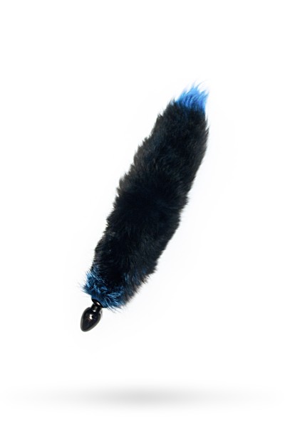 Анальная втулка с лисьим хвостом, голубая, Ø 6 см