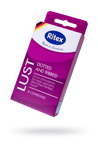Презервативы Ritex, lust, рифленые, латекс, точечные, 19 см, 5,5 см, 8 шт.
